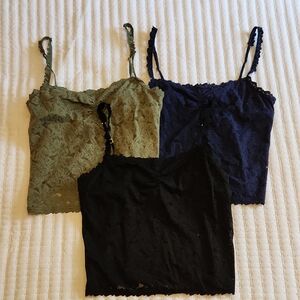 Aerie Lace Bralette Trio - Black, Olive, and Navy Size M